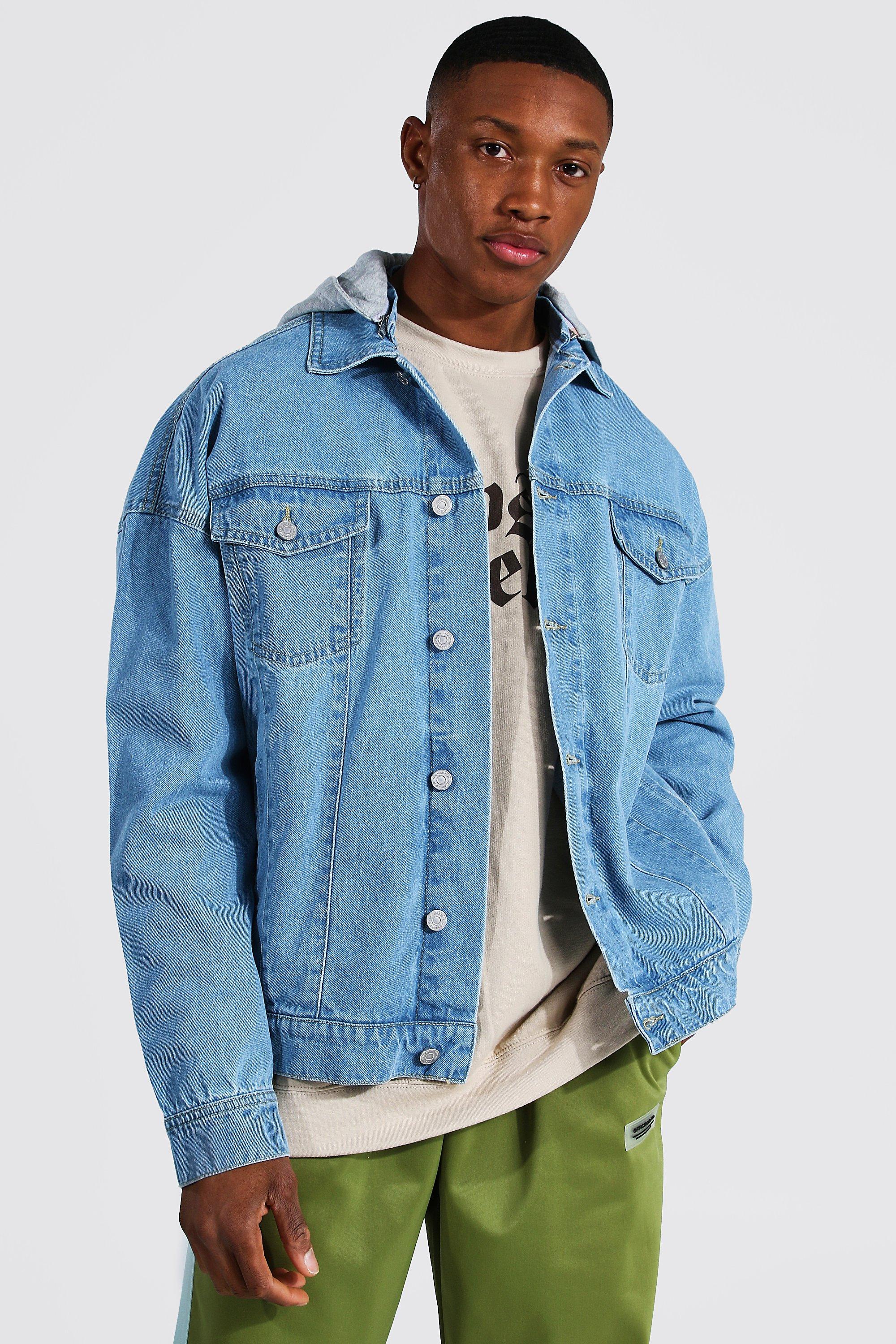 Oversized jean jacket hot sale with hoodie